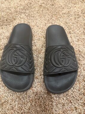 Gucci Black Embossed GG Slide Sandals
